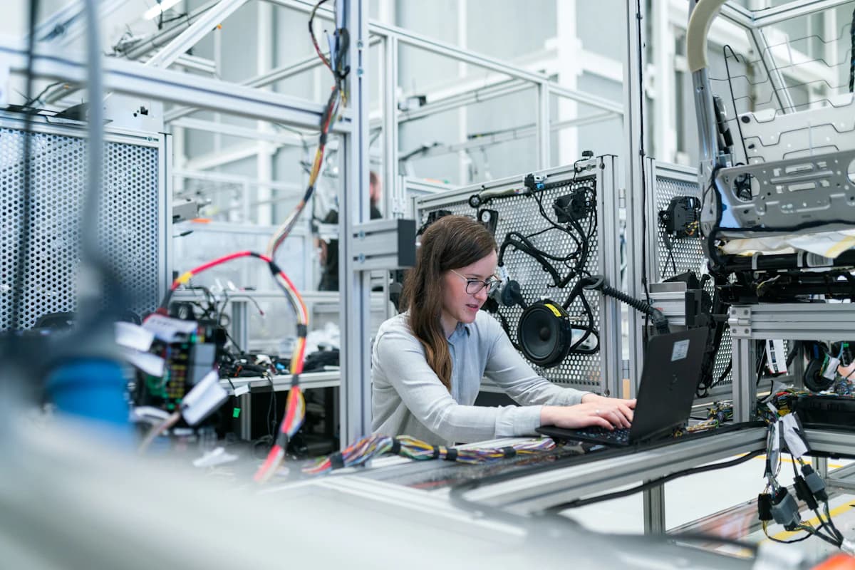 Precision engineers and industrial operators on manufacturing shop floor